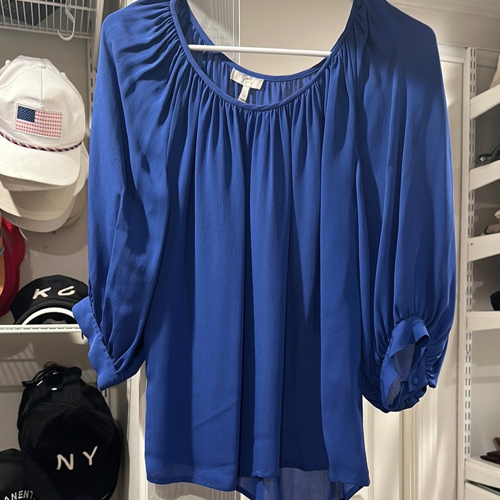 Joie Blue Ruched 3/4 Sleeve Blouse